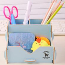 得力9124笔筒创意多功能摆件学生DIY收纳盒可爱彩色木制笔筒文具